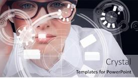  Presentation with black technology - Presentation theme having multiple-round-scanners-against-portrait background and a sky blue colored foreground