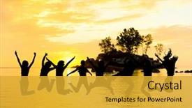  Presentation with group of people silhouettes walking - Amazing presentation having multiple sport - backlit group friends silhouettes backdrop and a  colored foreground