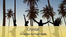  Presentation with friends - PPT theme consisting of multiple sport - friends silhouettes backlit group background and a  colored foreground