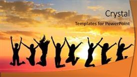  Presentation with sun rising over north america - Slide set with multiple sport - jumping over sunset evening celebration background and a yellow colored foreground