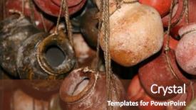  Presentation with clay - Slides featuring multiple strands of hanging clay mexican pots background and a tawny brown colored foreground
