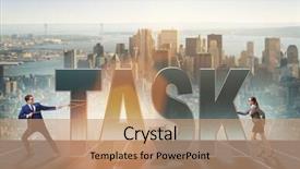  Presentation with task - Beautiful PPT layouts featuring multiple strategies - businesswoman and businessman in task backdrop and a coral colored foreground