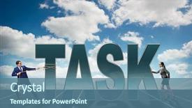  Presentation with task - Theme with multiple strategies - businesswoman and businessman in task background and a ocean colored foreground