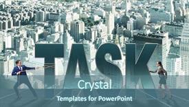  Presentation with task - PPT theme enhanced with multiple strategies - businesswoman and businessman in task background and a ocean colored foreground