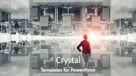  Presentation with empty - Slide set with multiple strategies - businesswoman in empty office mixed background and a gray colored foreground