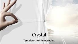  Presentation with curtain opening - Audience pleasing theme consisting of multiple strategies - close up of hand opening backdrop and a white colored foreground