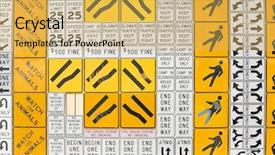  Presentation with teamwork street signs - Colorful slide deck enhanced with multiple street warning direction signs backdrop and a yellow colored foreground