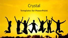  Presentation with group of people silhouettes walking - PPT theme having multiple teams - backlit group friends silhouettes background and a light gray colored foreground