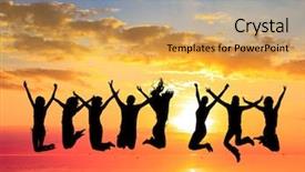  Presentation with sun rising over north america - Cool new presentation with multiple teams - backlit group jumping over sunset backdrop and a  colored foreground