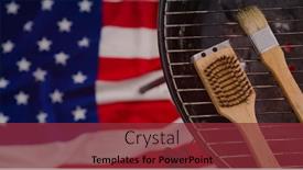  Presentation with american flag - Theme featuring multiple-tools-over-barbeque-grill background and a tawny brown colored foreground