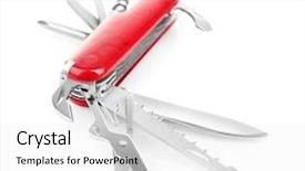  Presentation with army - Colorful PPT layouts enhanced with multipurpose knife isolated on white backdrop and a white colored foreground