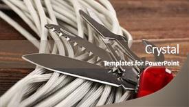  Presentation with army - PPT theme featuring multipurpose knife on wooden background background and a violet colored foreground