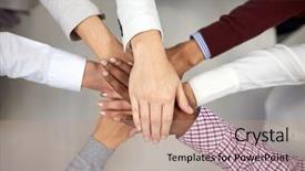  Presentation with team hands - Amazing PPT layouts having multiracial - business startup gesture people backdrop and a coral colored foreground