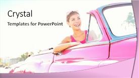  Presentation with old car - Presentation design enhanced with falling autumn birch leaves against background and a coral colored foreground