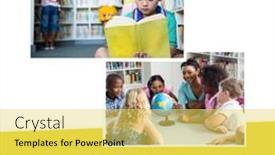  Presentation with children reading - Slides enhanced with multiracial-boy-reading-book-teacher background and a  colored foreground