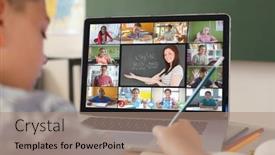  Presentation with wireless internet - Slides having multiracial-boy-writing-while-attending background and a coral colored foreground