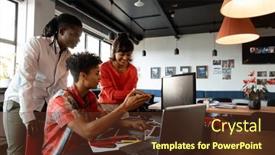  Presentation with workplace diversity - Slide set having multiracial-business-colleagues-discussing-over background and a tawny brown colored foreground