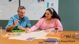  Presentation with workplace diversity - PPT layouts with multiracial-businessman-and-businesswoman-discussing background and a coral colored foreground
