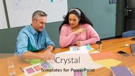  Presentation with workplace diversity - Slide set with multiracial-businessman-and-businesswoman-planning background and a coral colored foreground