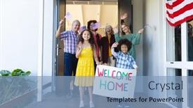  Presentation with happy retirement - Slide set with multiracial-cheerful-multigeneration-family background and a light blue colored foreground