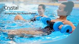  Presentation with swimming - PPT layouts having multiracial couple attending water aerobics background and a light blue colored foreground
