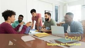  Presentation with laptop wireless - Presentation enhanced with multiracial-coworkers-listening-and-looking background and a coral colored foreground