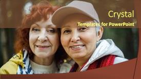  Presentation with autumn wood - Presentation theme featuring multiracial-elderly-women-having-fun background and a tawny brown colored foreground