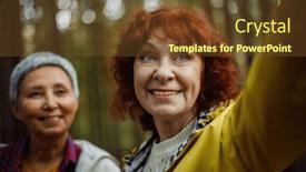  Presentation with trekking - Theme having multiracial-elderly-women-having-fun background and a tawny brown colored foreground