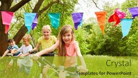  Presentation with bicycles - PPT layouts having multiracial-female-and-male-friends background and a gold colored foreground