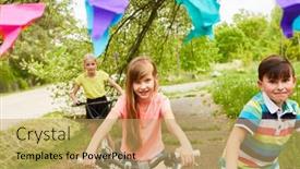  Presentation with bicycles - Slide set consisting of multiracial-female-and-male-friends background and a yellow colored foreground