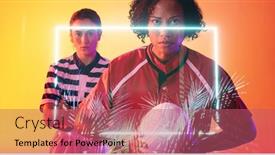  Presentation with female sport - PPT layouts with multiracial-female-opponents-with-ball background and a coral colored foreground