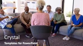  Presentation with assisted living - Presentation theme having multiracial-female-therapist-talking background and a dark gray colored foreground
