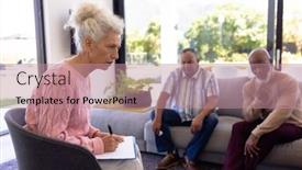  Presentation with assisted living - PPT theme with multiracial-female-therapist-with-clipboard background and a coral colored foreground