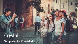  Presentation with tourists - PPT layouts having multiracial friends tourists taking picture background and a dark gray colored foreground