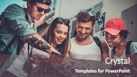  Presentation with city map - Theme enhanced with multiracial friends tourists with map background and a violet colored foreground