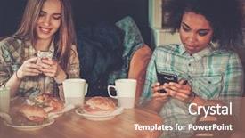  Presentation with cell phones - Slide deck with multiracial girls with cell phones background and a coral colored foreground