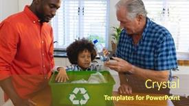  Presentation with waste conservation - Presentation design featuring multiracial-grandfather-and-father-teaching background and a tawny brown colored foreground
