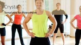  Presentation with aerobics - Audience pleasing slide deck consisting of multiracial group during aerobics class backdrop and a coral colored foreground