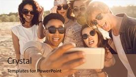  Presentation with focus group hands taking notes - Presentation theme enhanced with multiracial group of friends taking background and a coral colored foreground