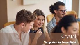  Presentation with young business people - Slide set consisting of multiracial-group-of-young-people background and a tawny brown colored foreground