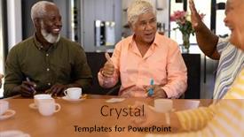  Presentation with assisted living - Theme enhanced with multiracial-happy-senior-man-showing background and a red colored foreground
