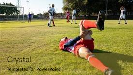  Presentation with soccer field - Slide deck enhanced with multiracial-injured-player-lying background and a gold colored foreground