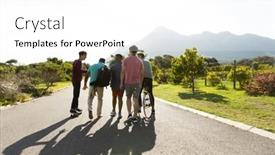  Presentation with night sky little plane moon - PPT theme consisting of multiracial-male-friends-walking background and a white colored foreground