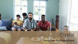  Presentation with food technology - Slide deck having multiracial-male-friends-with-beer background and a coral colored foreground