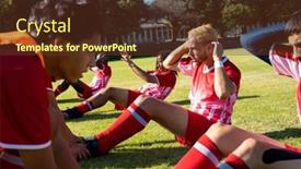  Presentation with soccer fitness - Slide set having multiracial-male-players-assisting-teammates background and a tawny brown colored foreground