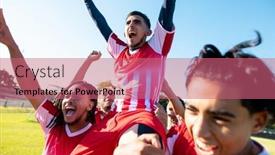  Presentation with cheerful - PPT theme enhanced with multiracial-male-players-carrying-cheerful background and a coral colored foreground