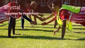  Presentation with soccer fitness - PPT layouts featuring multiracial-male-players-in-red background and a tawny brown colored foreground