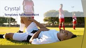  Presentation with soccer field - Presentation design with multiracial-male-players-looking background and a sky blue colored foreground