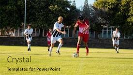  Presentation with running - Presentation theme having multiracial-male-players-running background and a yellow colored foreground