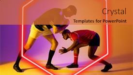  Presentation with hexagon - PPT theme enhanced with multiracial-male-rugby-opponents-tackling background and a red colored foreground